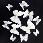 3D butterflies with magnet, house or event decorations, set of 12 pieces, white color, A33